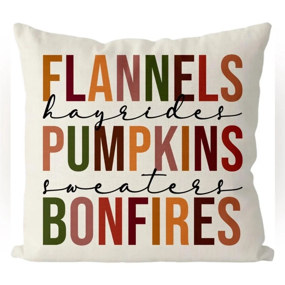 •NWT GAGE Fall Pillow COVER 18×18 Flannels Pumpkins Bonfires Autumn Holiday
